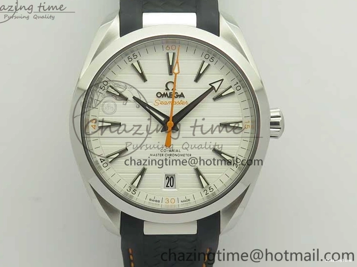 0411 SmoothTexture Aqua Terra 150M Master Chronometers VSF 1:1 Best Edition White Dial Orange Hand on Black Rubber Strap A8900 Super Clone 8011